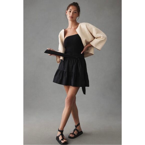 NEW Anthropologie Black Somerset Smocked A-Line Tiered Mini Skirt XSmall & Large - Picture 1 of 4